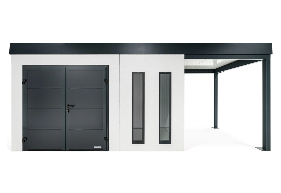 GARDEON® Zahradní domek s dvojitými dveřmi Hörmann a přístřeškem