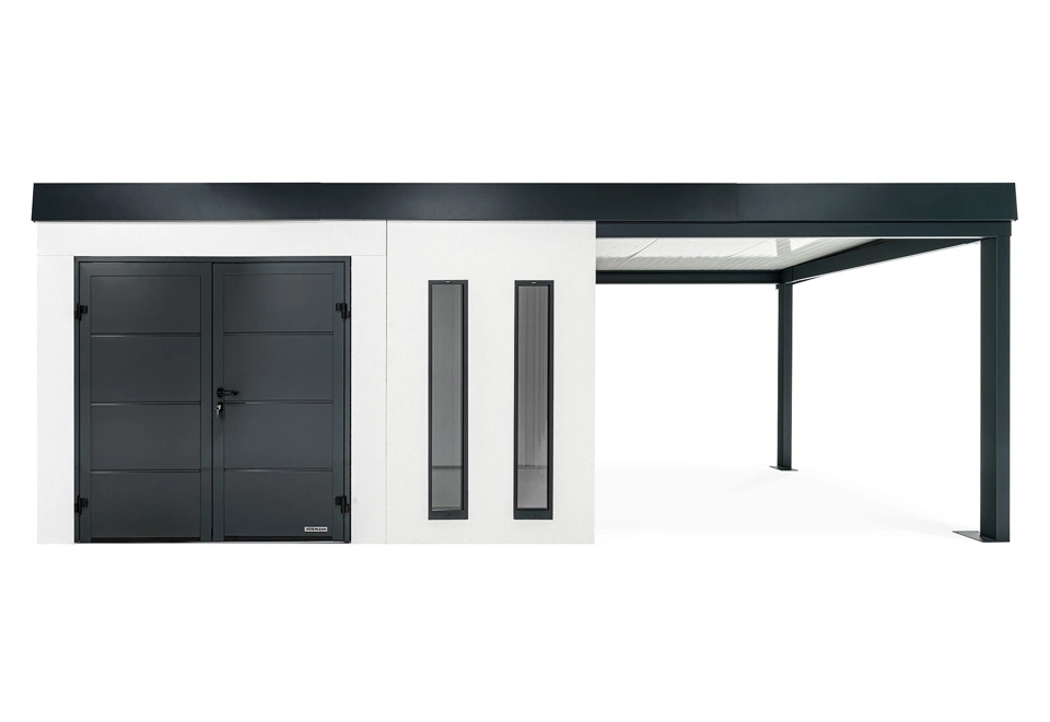 GARDEON® Zahradní domek s dvojitými dveřmi Hörmann a přístřeškem