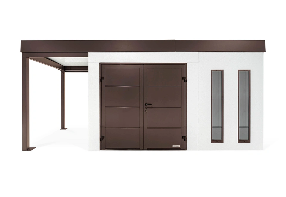 GARDEON® Zahradní domek s dvojitými dveřmi Hörmann a přístřeškem