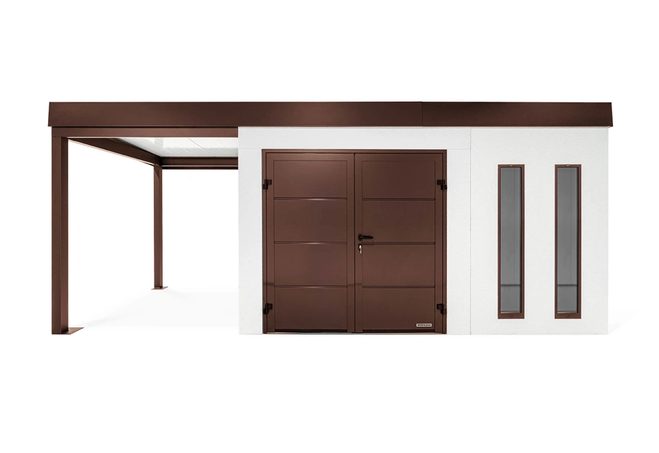 GARDEON® Zahradní domek s dvojitými dveřmi Hörmann a přístřeškem