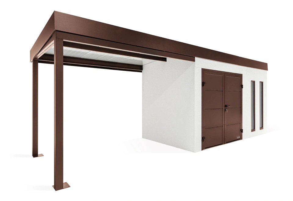 GARDEON® Zahradní domek s dvojitými dveřmi Hörmann a přístřeškem