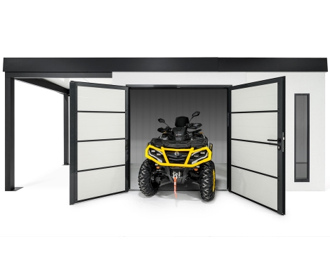 GARDEON® Zahradní domek s dvojitými dveřmi Hörmann a přístřeškem na levé straně