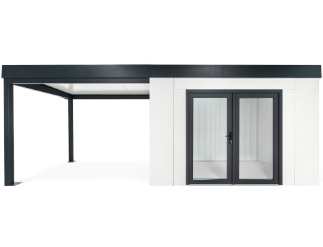 GARDEON® Zahradní domek s dvojitými panoramatickými dveřmi a přístřeškem