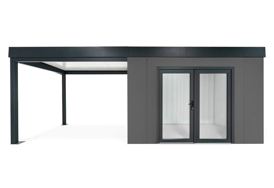 GARDEON® Zahradní domek s dvojitými panoramatickými dveřmi a přístřeškem