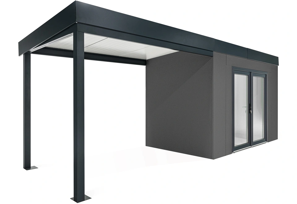 GARDEON® Zahradní domek s dvojitými panoramatickými dveřmi a přístřeškem