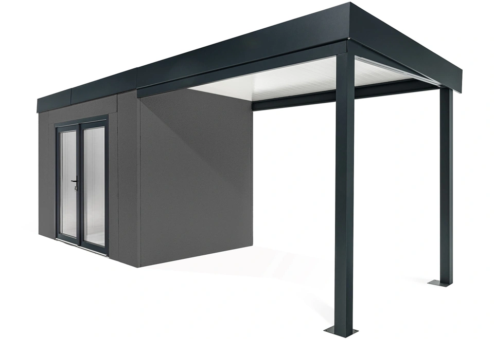 GARDEON® Zahradní domek s dvojitými panoramatickými dveřmi a přístřeškem