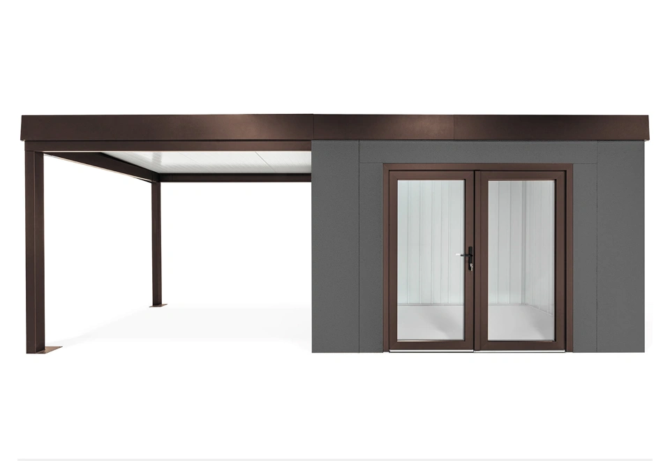 GARDEON® Zahradní domek s dvojitými panoramatickými dveřmi a přístřeškem