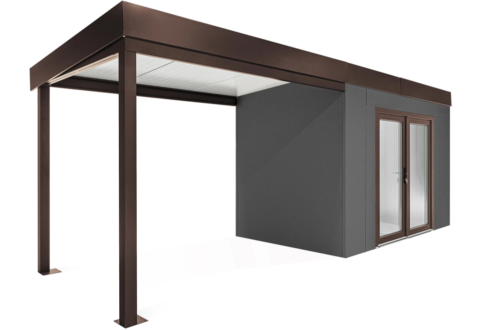 GARDEON® Zahradní domek s dvojitými panoramatickými dveřmi a přístřeškem