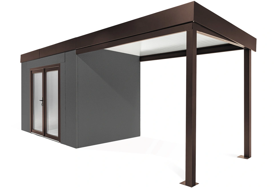 GARDEON® Zahradní domek s dvojitými panoramatickými dveřmi a přístřeškem