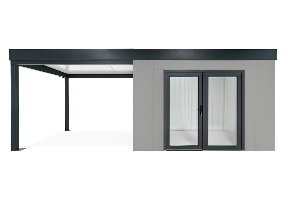 GARDEON® Zahradní domek s dvojitými panoramatickými dveřmi a přístřeškem