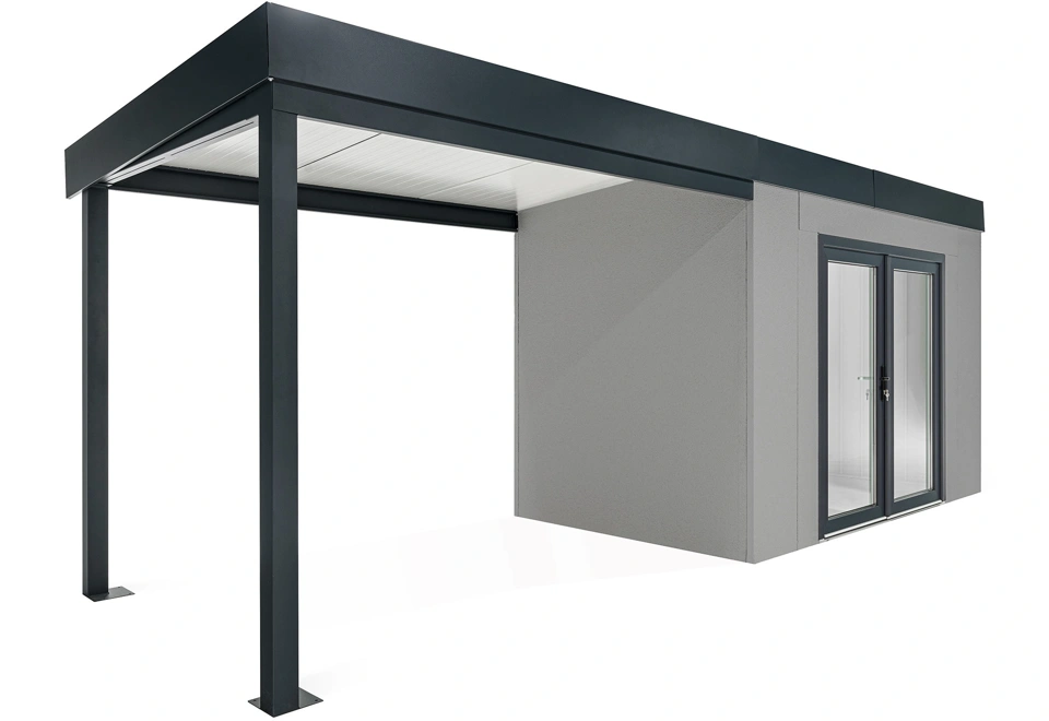 GARDEON® Zahradní domek s dvojitými panoramatickými dveřmi a přístřeškem