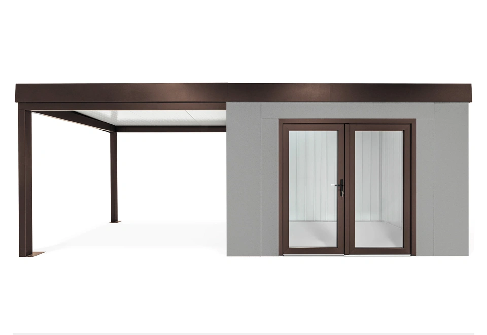 GARDEON® Zahradní domek s dvojitými panoramatickými dveřmi a přístřeškem