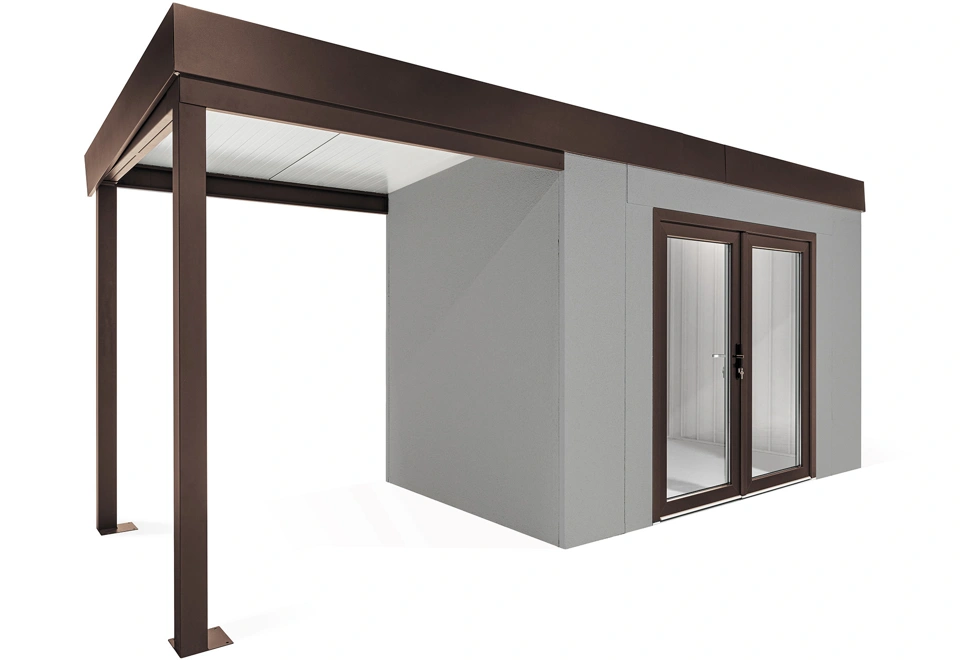 GARDEON® Zahradní domek s dvojitými panoramatickými dveřmi a přístřeškem