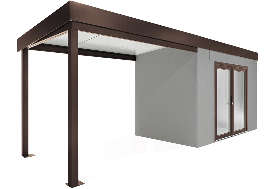 GARDEON® Zahradní domek s dvojitými panoramatickými dveřmi a přístřeškem