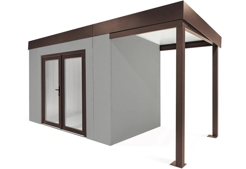 GARDEON® Zahradní domek s dvojitými panoramatickými dveřmi a přístřeškem