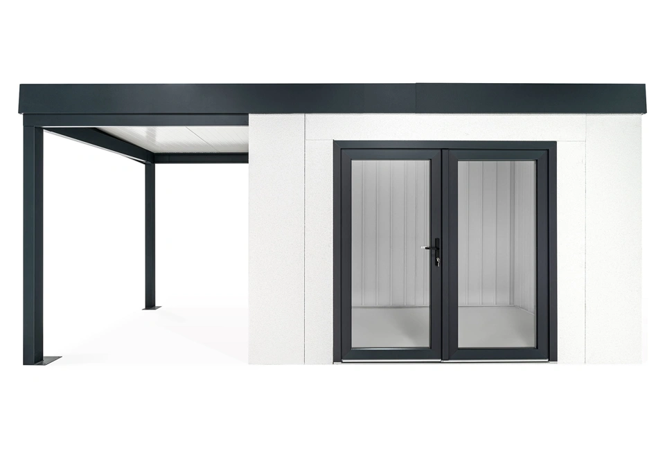 GARDEON® Zahradní domek s dvojitými panoramatickými dveřmi a přístřeškem