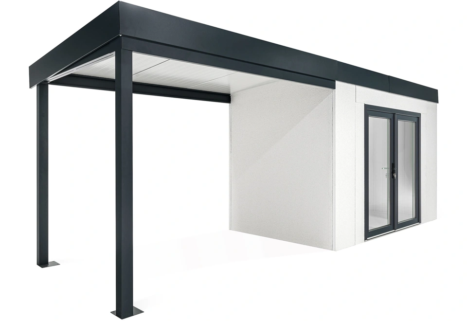 GARDEON® Zahradní domek s dvojitými panoramatickými dveřmi a přístřeškem