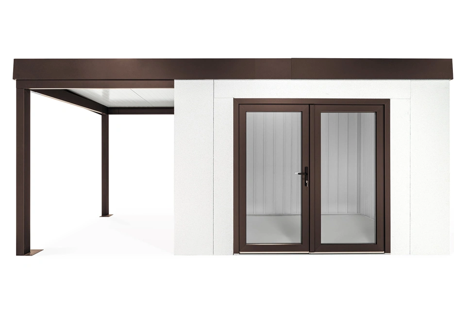 GARDEON® Zahradní domek s dvojitými panoramatickými dveřmi a přístřeškem