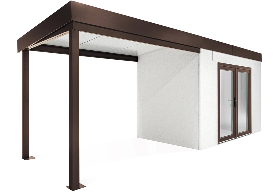 GARDEON® Zahradní domek s dvojitými panoramatickými dveřmi a přístřeškem