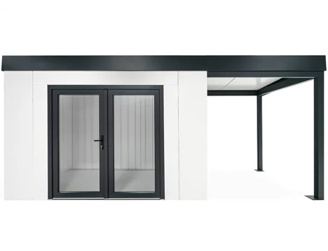 GARDEON® Zahradní domek s dvoukřídlými prosklenými dveřmi a přístřeškem