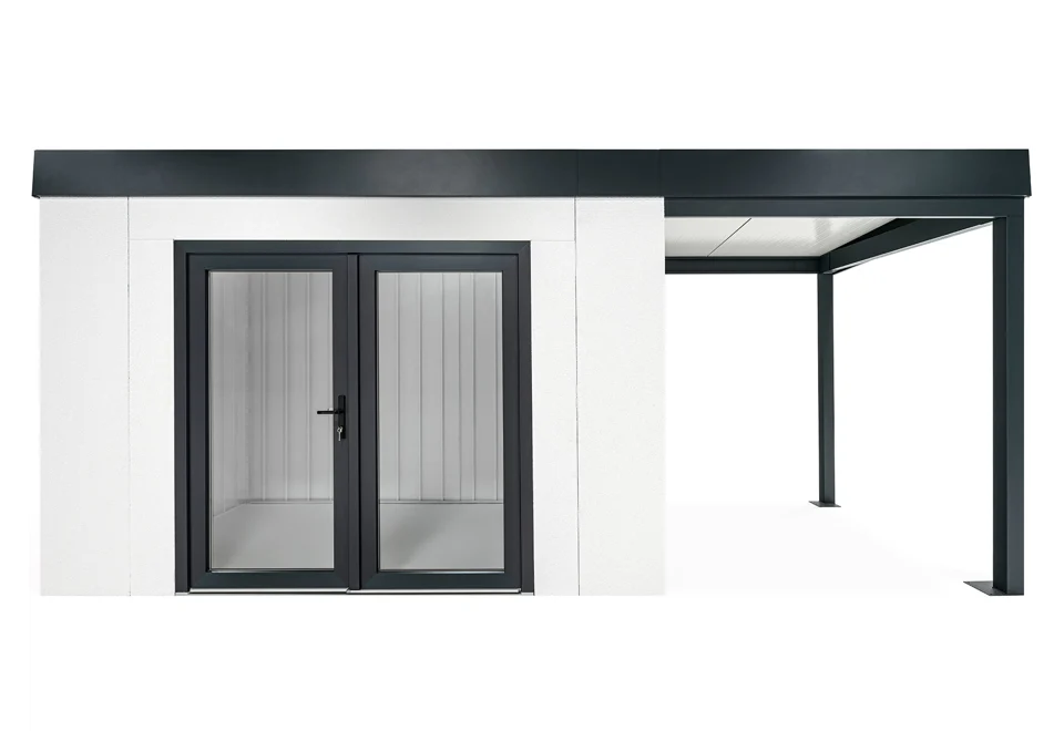 GARDEON® Zahradní domek s dvoukřídlými prosklenými dveřmi a přístřeškem