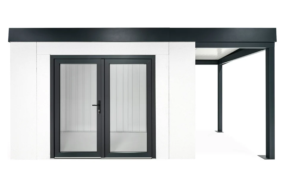 GARDEON® Zahradní domek s dvoukřídlými prosklenými dveřmi a přístřeškem
