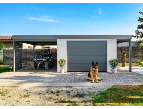 GARDEON® Zahradní domek s garážovou bránou a dvěma přístřešky