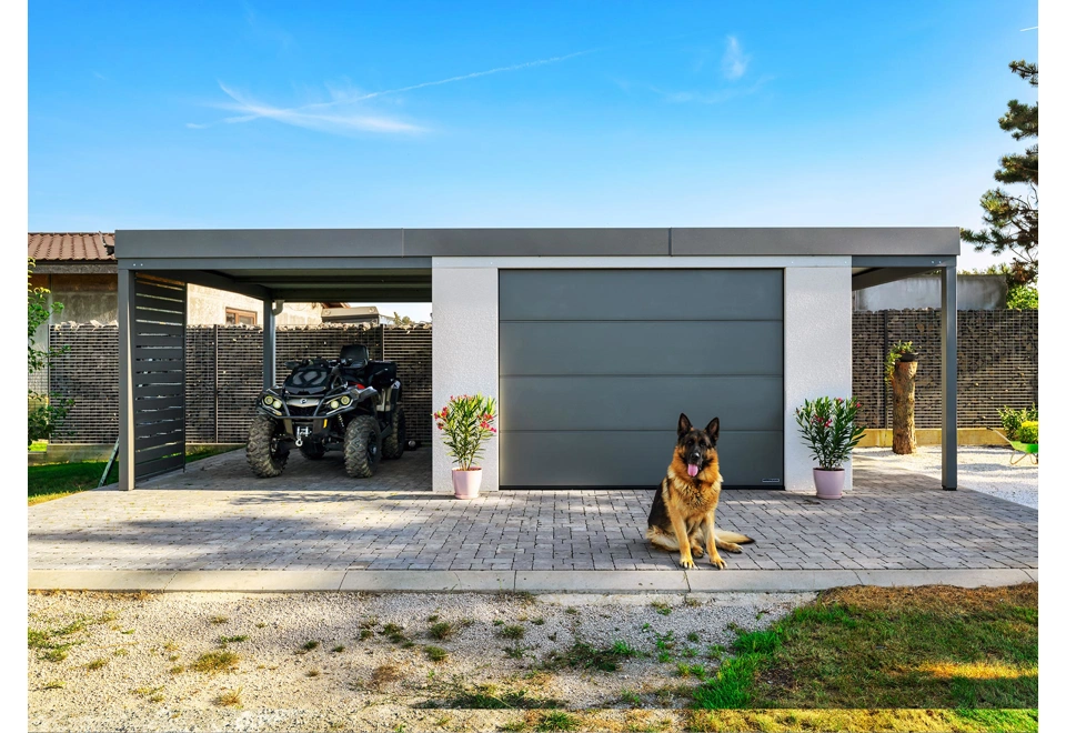 GARDEON® Zahradní domek s garážovou bránou a dvěma přístřešky