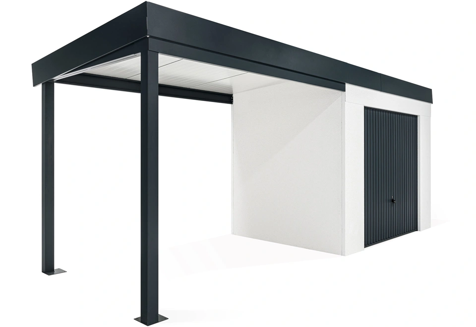 GARDEON® Zahradní domek s garážovými vraty Hörmann a levým přístřeškem