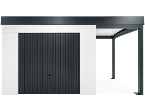 GARDEON® Zahradní domek s garážovými vraty Hörmann a pravým přístřeškem