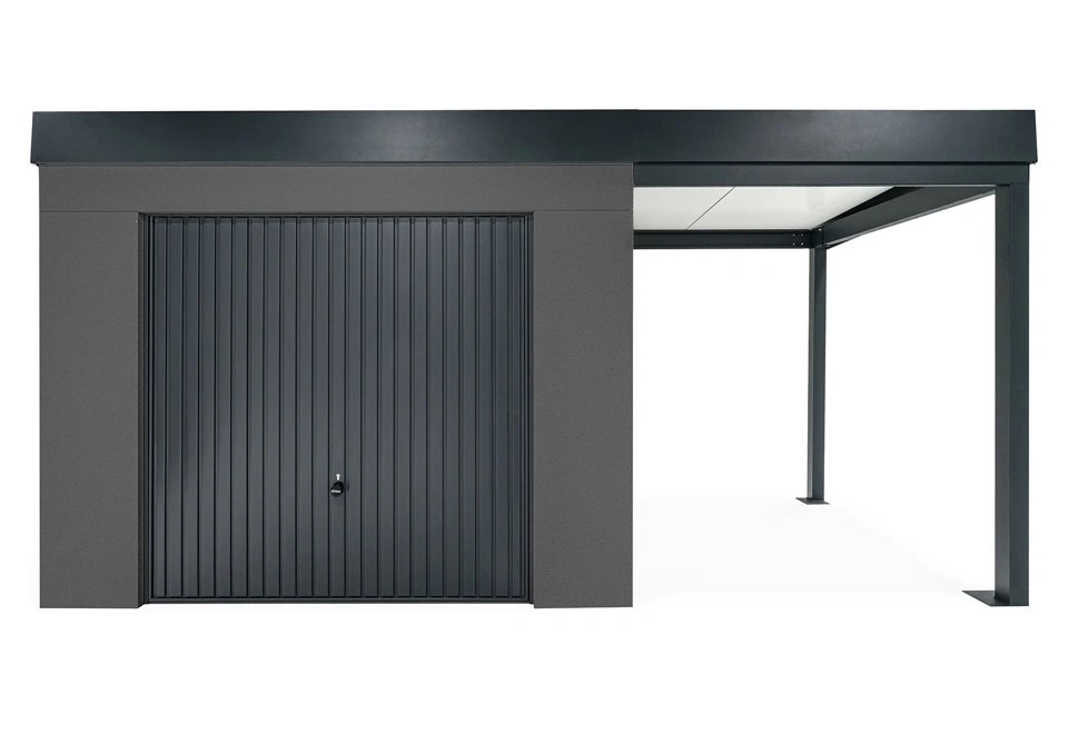 GARDEON® Zahradní domek s garážovými vraty Hörmann a pravým přístřeškem