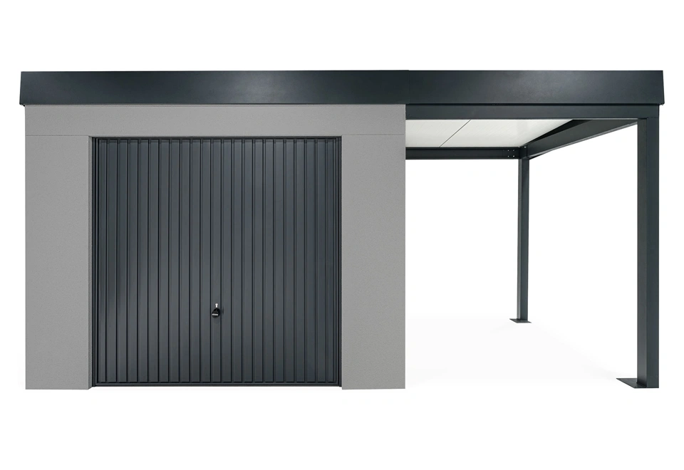 GARDEON® Zahradní domek s garážovými vraty Hörmann a pravým přístřeškem