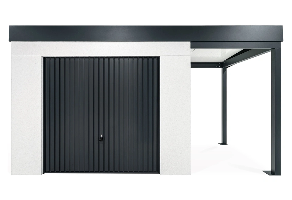 GARDEON® Zahradní domek s garážovými vraty Hörmann a pravým přístřeškem