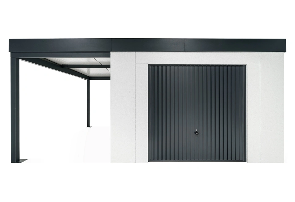 GARDEON® Zahradní domek s garážovými vraty Hörmann a přístřeškem