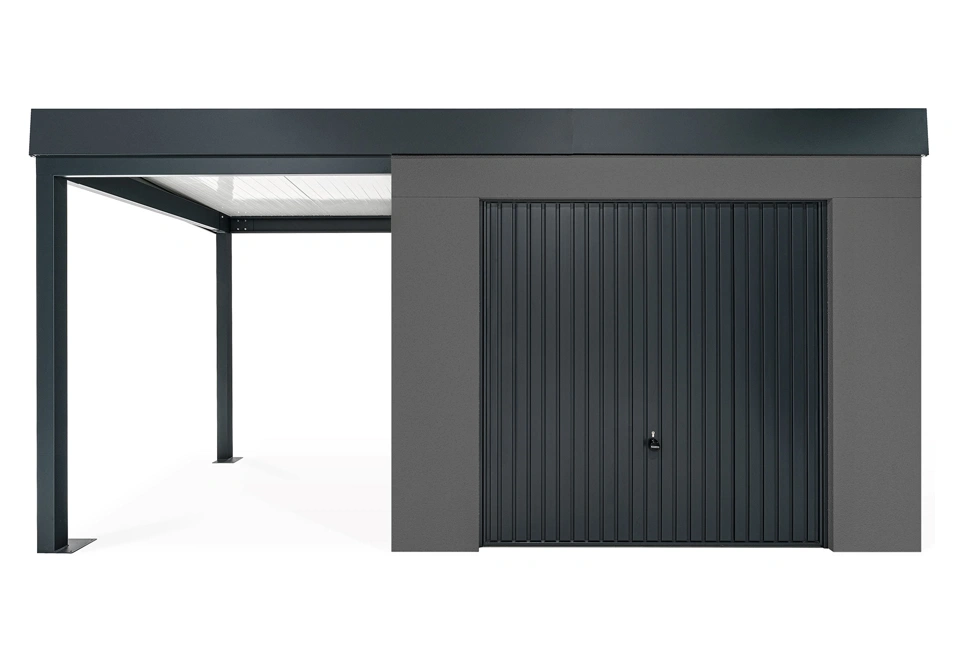 GARDEON® Zahradní domek s garážovými vraty Hörmann a přístřeškem