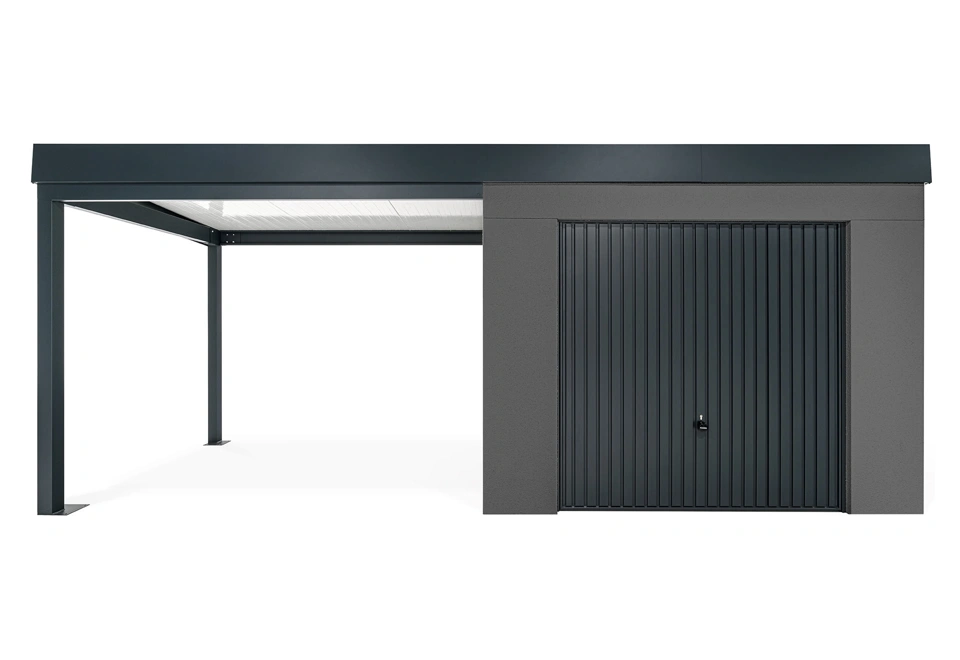 GARDEON® Zahradní domek s garážovými vraty Hörmann a přístřeškem