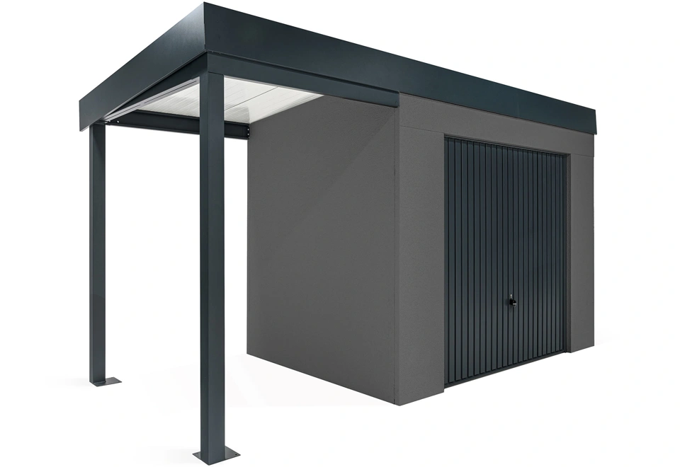 GARDEON® Zahradní domek s garážovými vraty Hörmann a přístřeškem