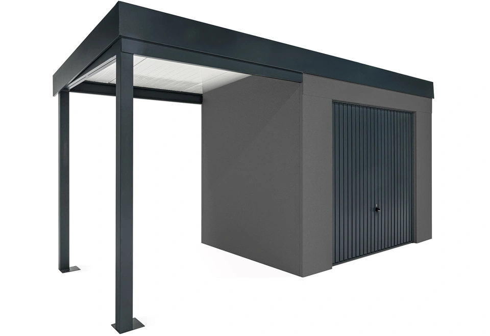 GARDEON® Zahradní domek s garážovými vraty Hörmann a přístřeškem