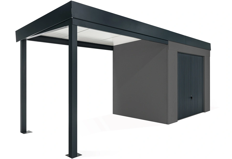 GARDEON® Zahradní domek s garážovými vraty Hörmann a přístřeškem