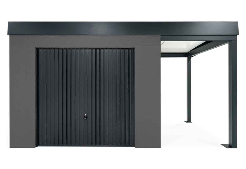 GARDEON® Zahradní domek s garážovými vraty Hörmann a přístřeškem