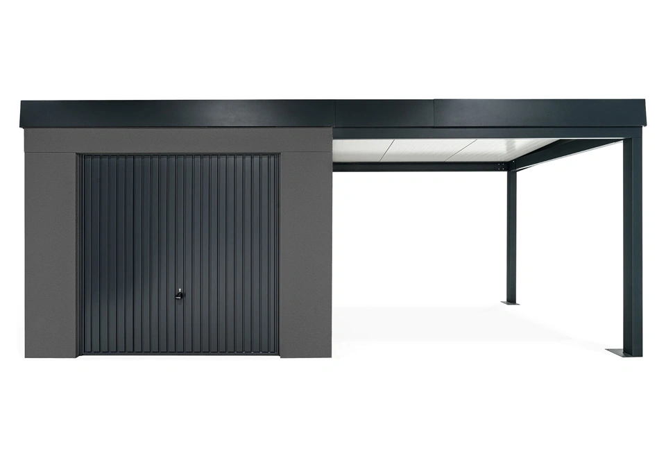 GARDEON® Zahradní domek s garážovými vraty Hörmann a přístřeškem