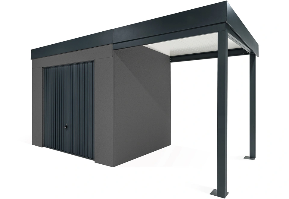 GARDEON® Zahradní domek s garážovými vraty Hörmann a přístřeškem