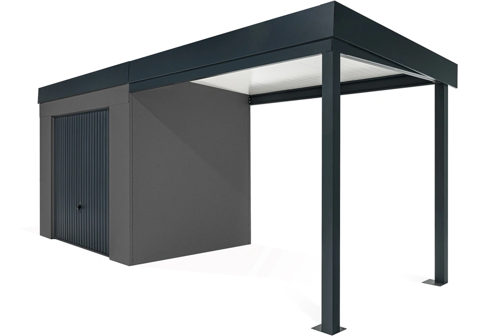 GARDEON® Zahradní domek s garážovými vraty Hörmann a přístřeškem