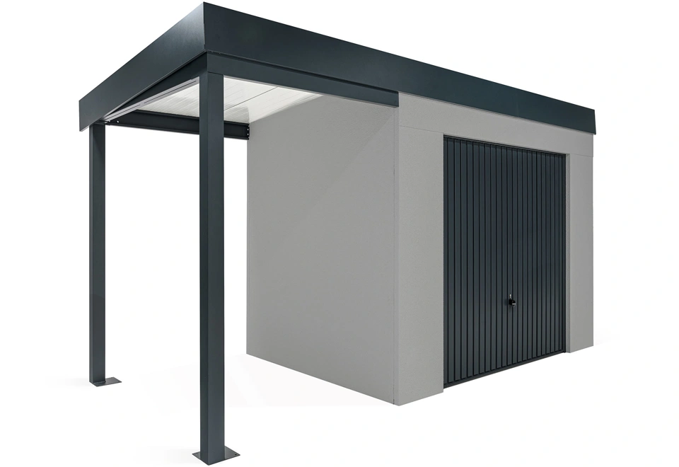 GARDEON® Zahradní domek s garážovými vraty Hörmann a přístřeškem