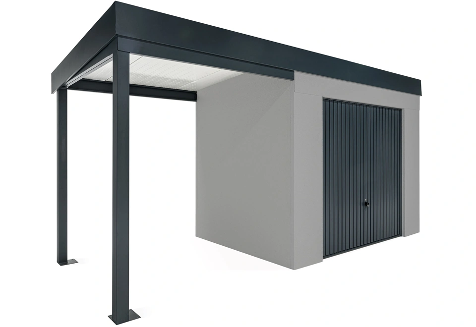 GARDEON® Zahradní domek s garážovými vraty Hörmann a přístřeškem