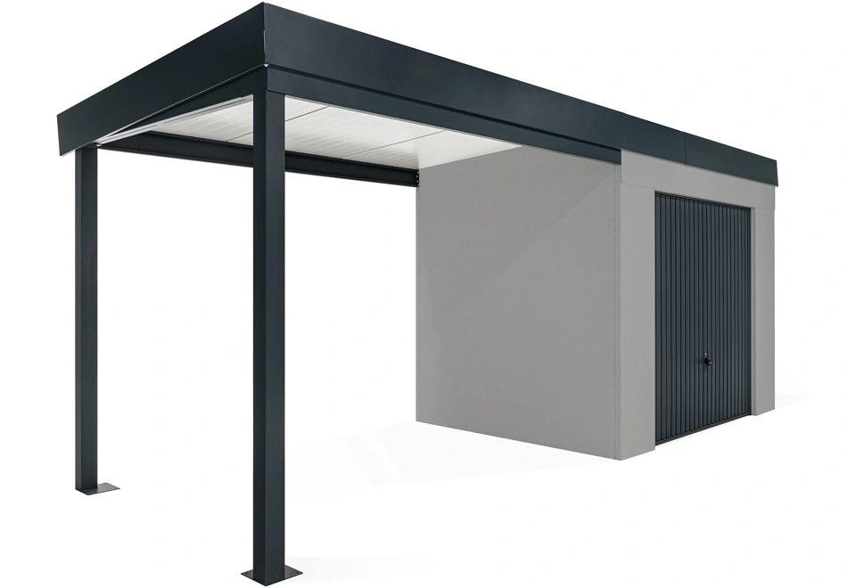 GARDEON® Zahradní domek s garážovými vraty Hörmann a přístřeškem