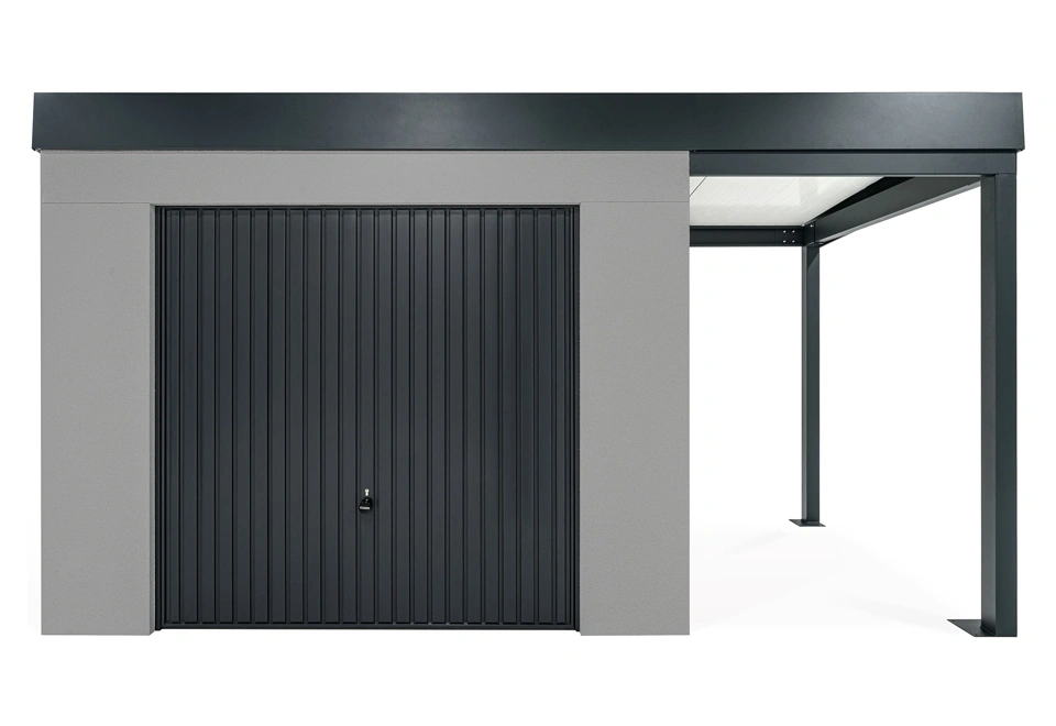 GARDEON® Zahradní domek s garážovými vraty Hörmann a přístřeškem