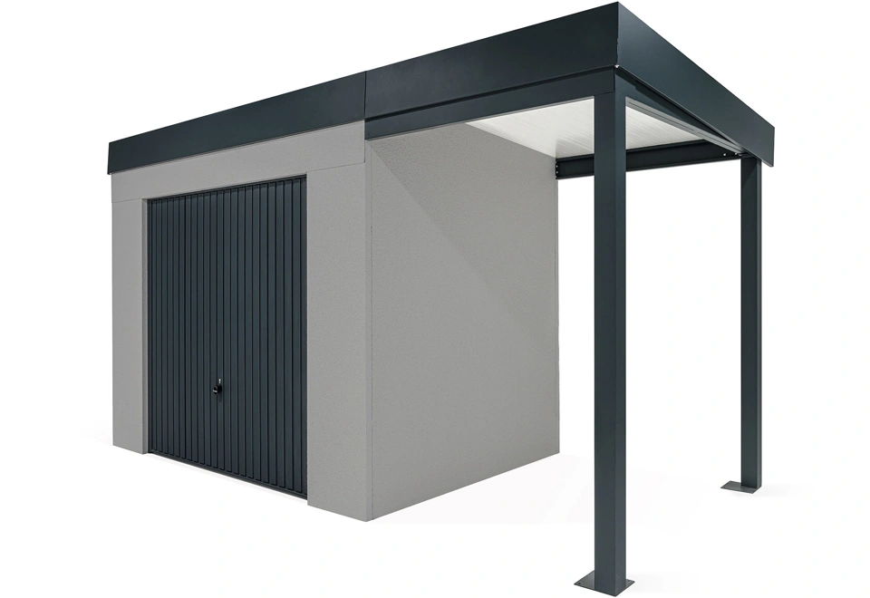 GARDEON® Zahradní domek s garážovými vraty Hörmann a přístřeškem