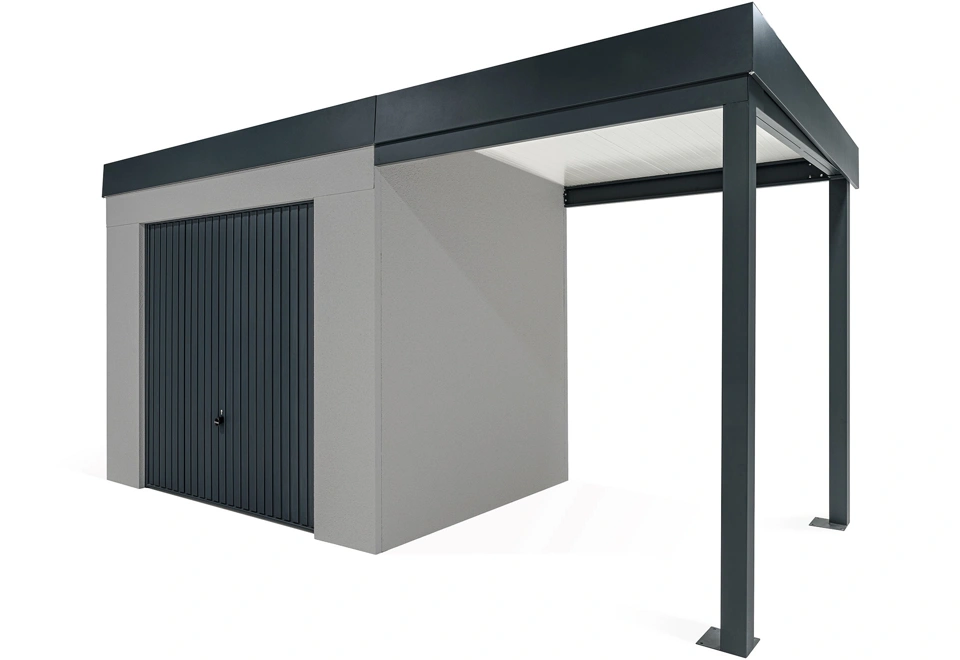 GARDEON® Zahradní domek s garážovými vraty Hörmann a přístřeškem