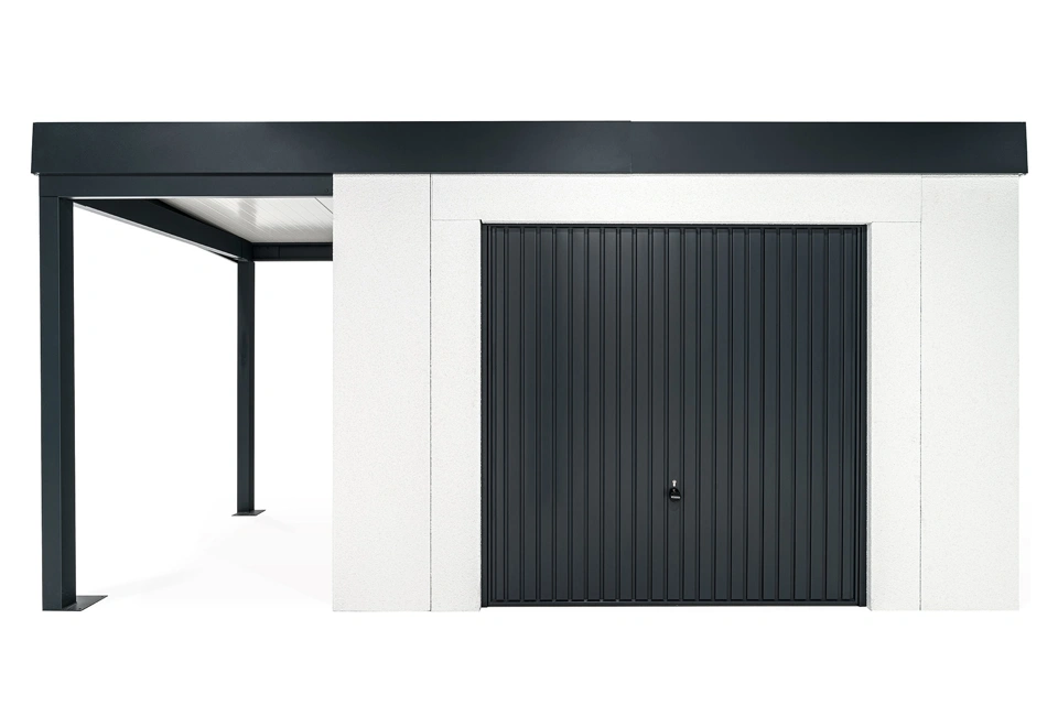 GARDEON® Zahradní domek s garážovými vraty Hörmann a přístřeškem